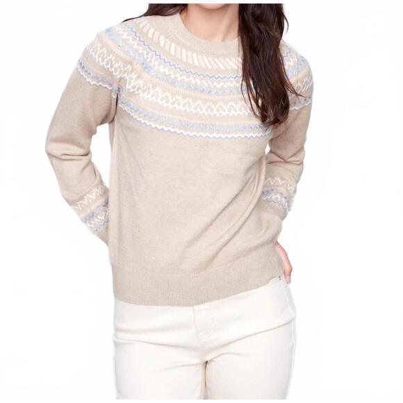 NEW CHARLIE B crew neck ski sweater in heather oat